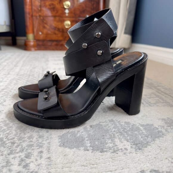 Ann Demeulemeester Black Leather Strappy Platform Heels - Picture 4 of 10